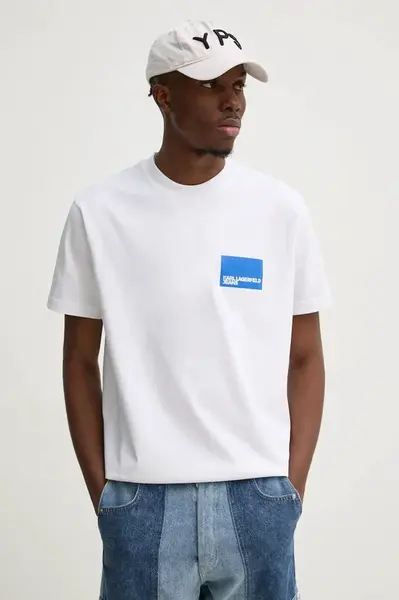 Bavlněné tričko Karl Lagerfeld Jeans bílá barva, s potiskem, A1M17001