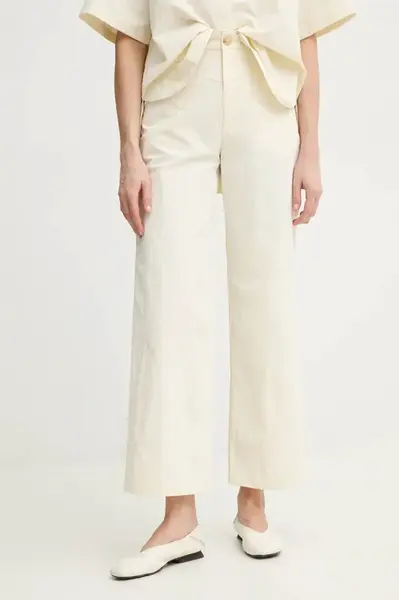 Kalhoty AERON BLADE dámské, béžová barva, široké, high waist, PA314537