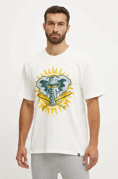 Bavlněné tričko 47 brand MLB Oakland Athletics béžová barva, s potiskem, BC018TMYIHQ634063SS