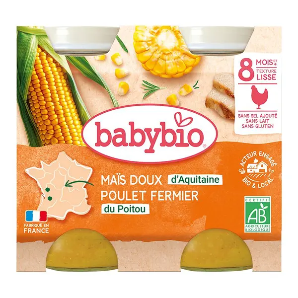 Babybio Sladká kukuřice s kuřecím masem 2x200 g