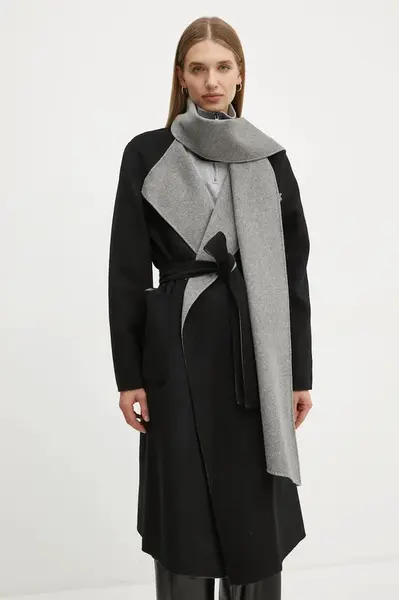 Oboustranný vlněný kabát Karl Lagerfeld černá barva, A1W15018