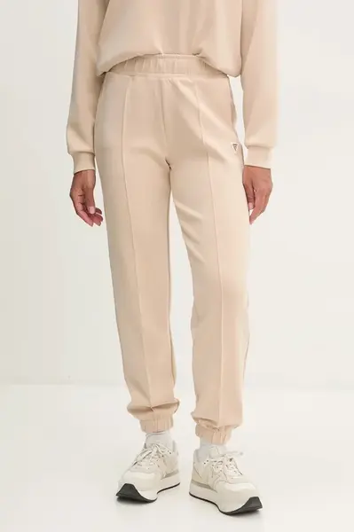 Tepláky Guess OLYMPE béžová barva, hladké, V5RB11 KCAY2