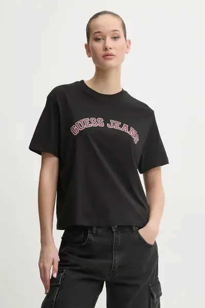 Bavlněné tričko Guess Jeans černá barva, W5RI41 K8HM0