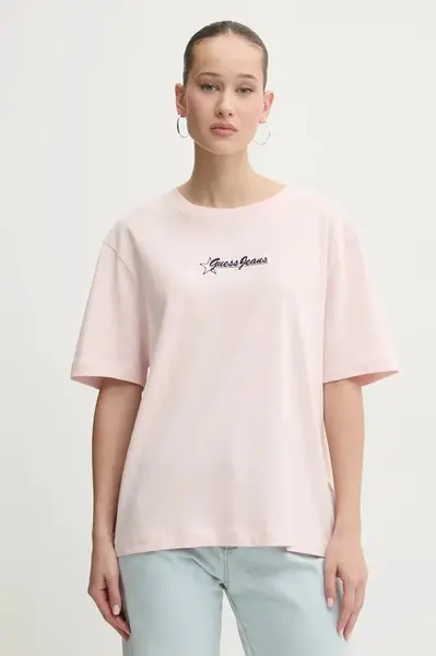 Bavlněné tričko Guess Jeans růžová barva, W5RI48 K8HM0
