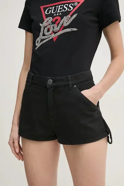 Džínové šortky Pinko dámské, černá barva, hladké, high waist, 104893 A2HD