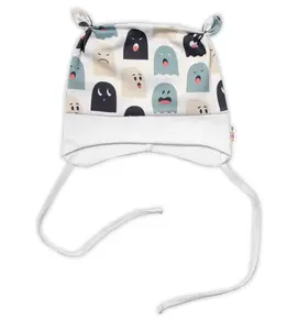 Baby Nellys Kojenecká čepička uzlíček na zavazování - Příšerky, bílá/mátová