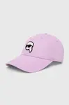 Bavlněná baseballová čepice Karl Lagerfeld fialová barva, s aplikací