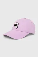 Bavlněná baseballová čepice Karl Lagerfeld fialová barva, s aplikací