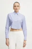 Košile BOSS Orange dámská, modrá barva, regular, s klasickým límcem, 50531064