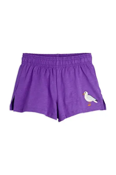 Dětské bavlněné šortky Mini Rodini Seagull fialová barva, s aplikací, 2523012745