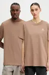 Bavlněné tričko Converse hnědá barva, 10023876-A46