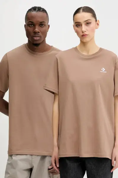 Bavlněné tričko Converse hnědá barva, 10023876-A46