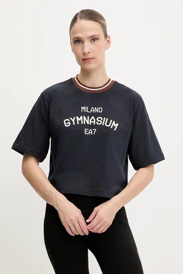 Bavlněné tričko EA7 Emporio Armani dámské, tmavomodrá barva, AF13243.7W000148