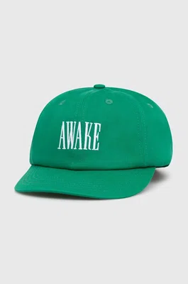 Bavlněná baseballová čepice Awake NY Logo Hat zelená barva, s aplikací, SP24-HT004
