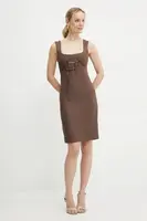 Šaty s příměsí lnu Patrizia Pepe hnědá barva, mini, 2A2874 A052