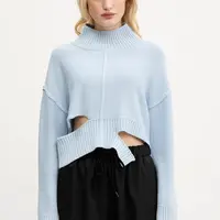 Vlněný svetr MM6 Maison Margiela dámský, modrá barva, s golfem, S52HA0290