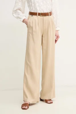 Kalhoty Pepe Jeans GOA dámské, béžová barva, široké, high waist, PL211834