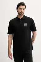 Bavlněné polo tričko HUGO pánské, černá barva, s aplikací, 50542834