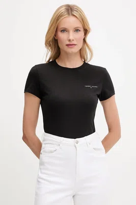 Bavlněné tričko Tommy Jeans dámské, černá barva, DW0DW21164