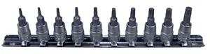 Zástrčné hlavice TORX 1/4", rozměry T7 - T40, sada 10 kusů na kolejnici - Condor