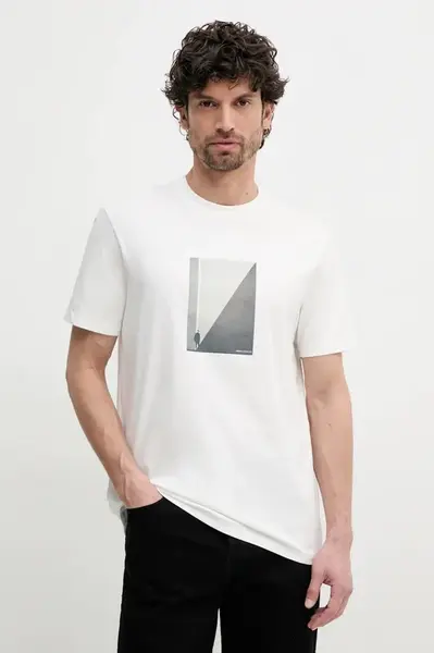 Bavlněné tričko Armani Exchange béžová barva, s potiskem, XM000753 AF10361