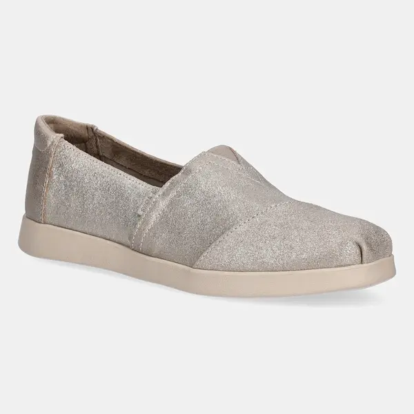 Espadrilky Toms CHAMPAGNE METALLIC SUEDE stříbrná barva, 10021548