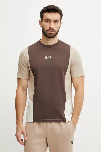 Bavlněné tričko EA7 Emporio Armani hnědá barva, AF12874.7M000276