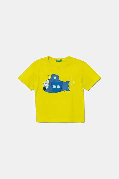 Dětské bavlněné tričko United Colors of Benetton zelená barva, s potiskem, 3I1XG10JL