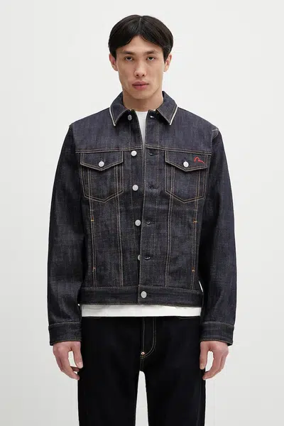 Džínová bunda Evisu Classic Raw Denim tmavomodrá barva, přechodná, 2ESHTM5DJ1042