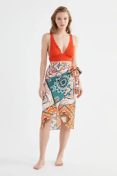 Trendyol Colorful Shawl Patterned Lacing Detailed Skirt