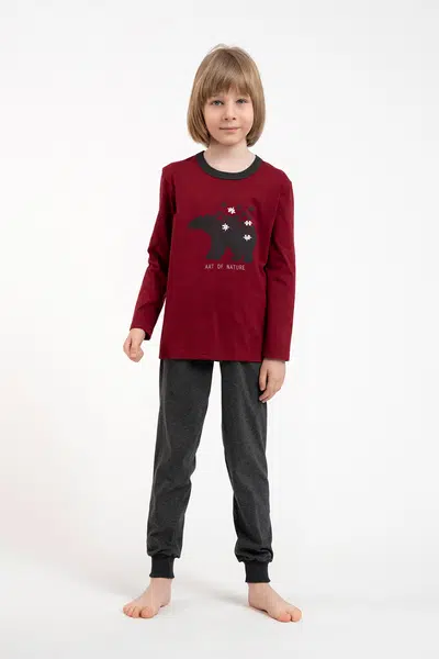 Boys' pyjamas Morten, long sleeves, long trousers - burgundy/dark melange