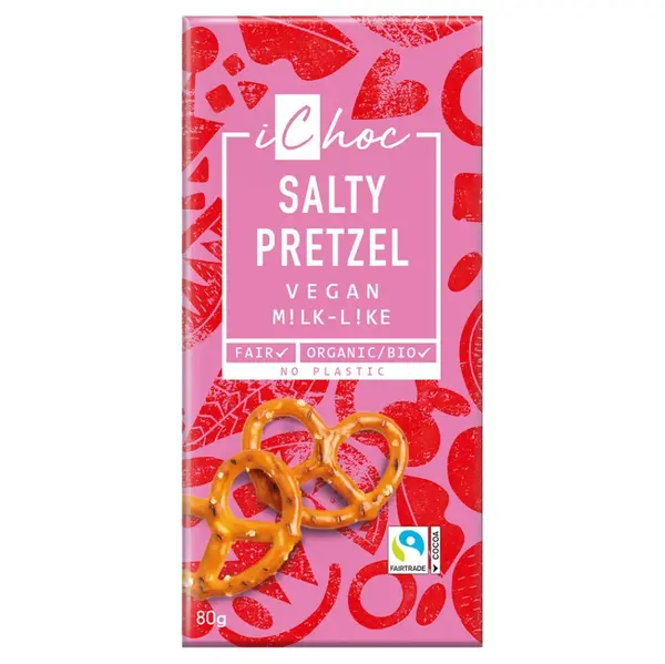ICHOC Vegan čokoláda slaný praclík BIO 80 g
