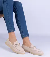 Gemre Beige eco-suede perforated loafers with gold embellishment Marusso