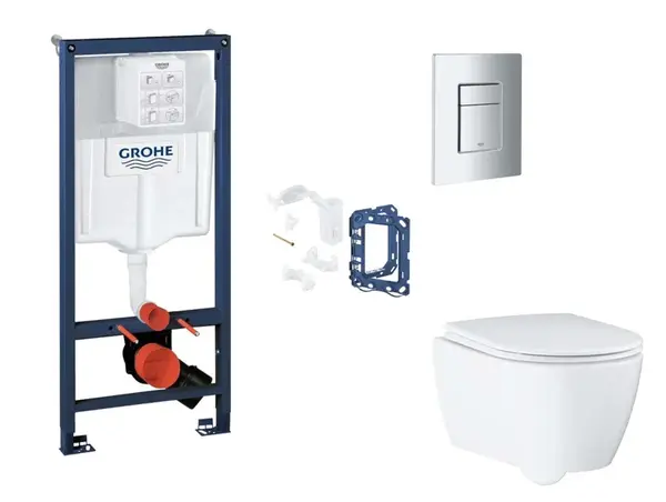 Grohe Rapid SL - Set predstenovej inštalácie, klozetu, dosky SoftClose, tlačidla Skate Cosmopolitan a súpravy na vhadzovanie tabliet, matný chróm SANI
