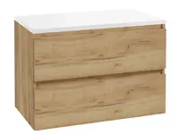 kielle Nefia - Skříňka včetně desky pod umyvadlo 80x55x46 cm, zlatý dub/lesklá bílá 50027S831
