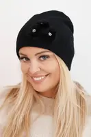Kesi Dámska čiapka s ozdobnými kožušinovými kvetmi elegantná čierna