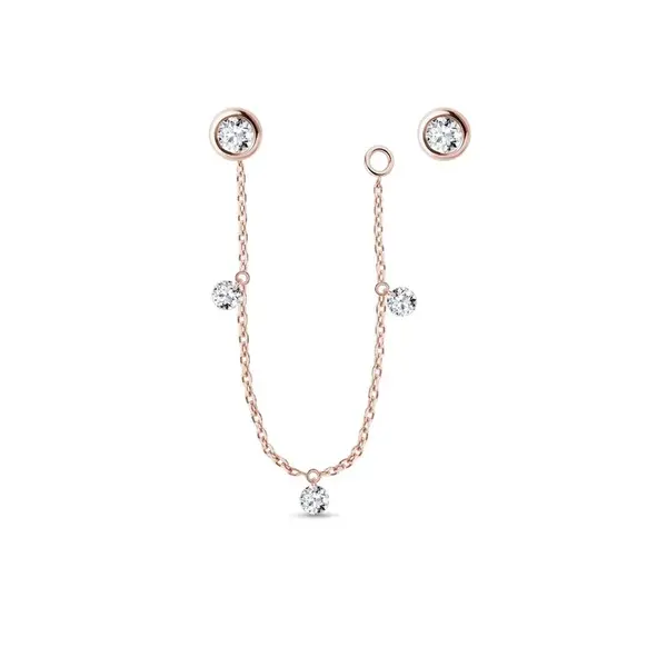 Variabilní náušnice s diamanty a  řetízkem v růžovém zlatě KLENOTA