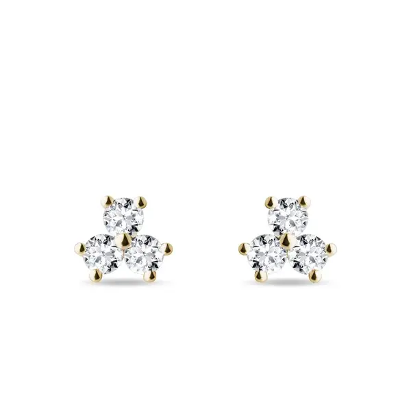 Zlaté náušnice pecky se třemi brilianty KLENOTA