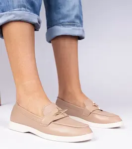 Gemre Dark beige women's loafers with a gold ornament Senna