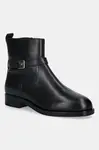 Kožené kotníkové boty Tommy Hilfiger TH BUCKLE RIDING LEATHER BOOTIE dámské, černá barva, na plochém podpatku, FW0FW08781