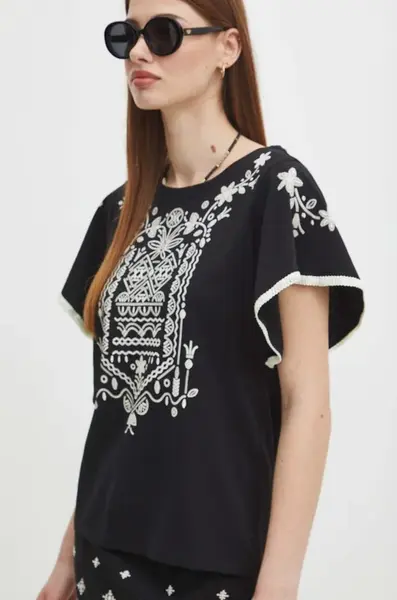 Bavlněné tričko Medicine černá barva