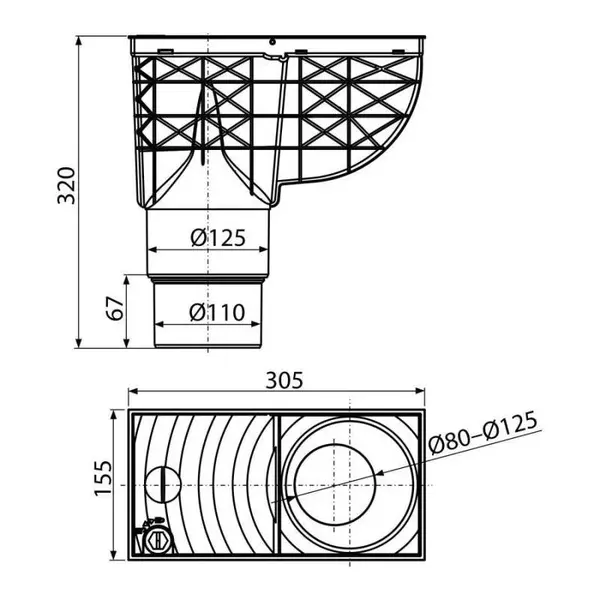 Lapač střešních splavenin přímý DN Ø 125/110 mm, šedá, ENPRO