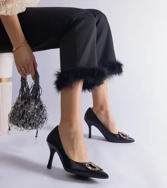 marka niezdefiniowana Black stilettos adorned with colorful rhinestones Callsa