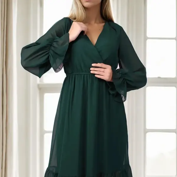 11353 Dewberry Lined Double Breasted Chiffon Dress-Khaki