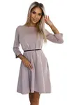 579-1 Classic trapeze dress with a black belt - BEIGE