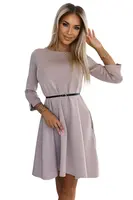 579-1 Classic trapeze dress with a black belt - BEIGE