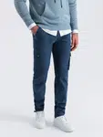 Ombre Men's cargo pants STRAIGHT LEG with triangle pins on pocket - dark blue