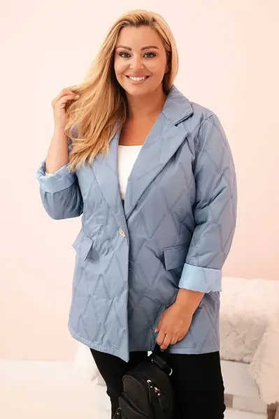 Kesi Włoski Dámska bunda Plus Size prešívaná s golierom a gombíkom denimová