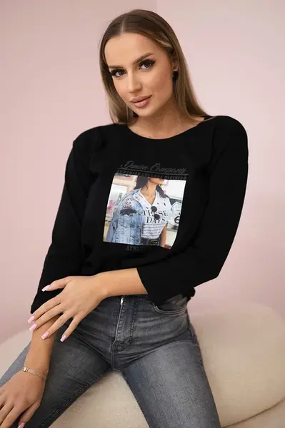 Blouse with Collage print black