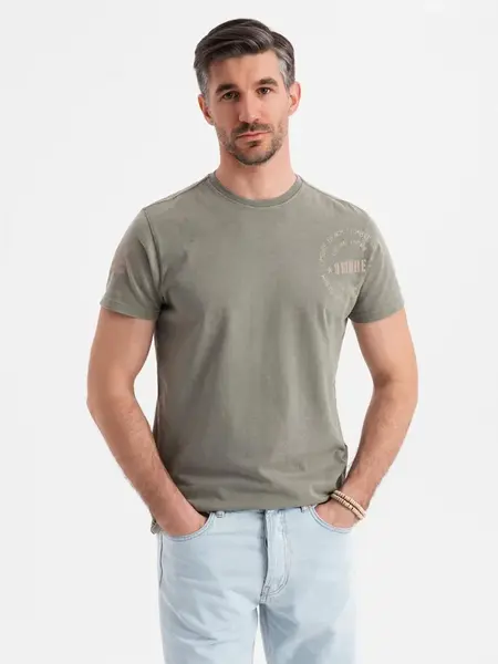 Ombre Men's military-style printed cotton T-shirt - light olive